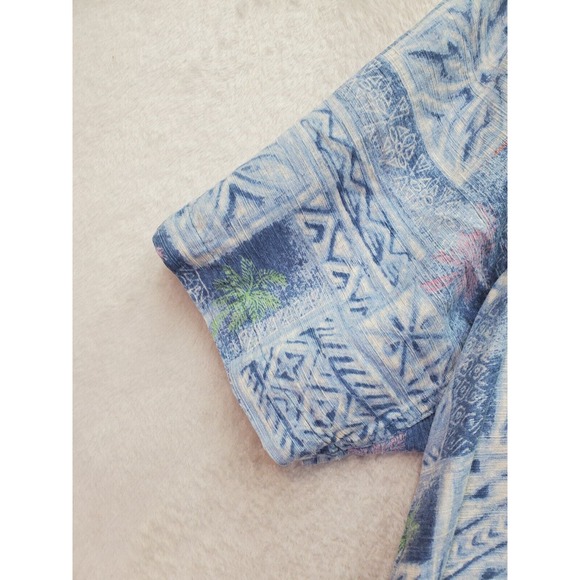 Batik Bay Shirt Mens Medium Blue Hawaiian Silk Short Sleeve Collared Button Down - Picture 11 of 13